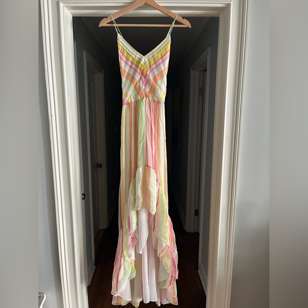Ramy Brook Trudy Striped Silk High Low Dress
